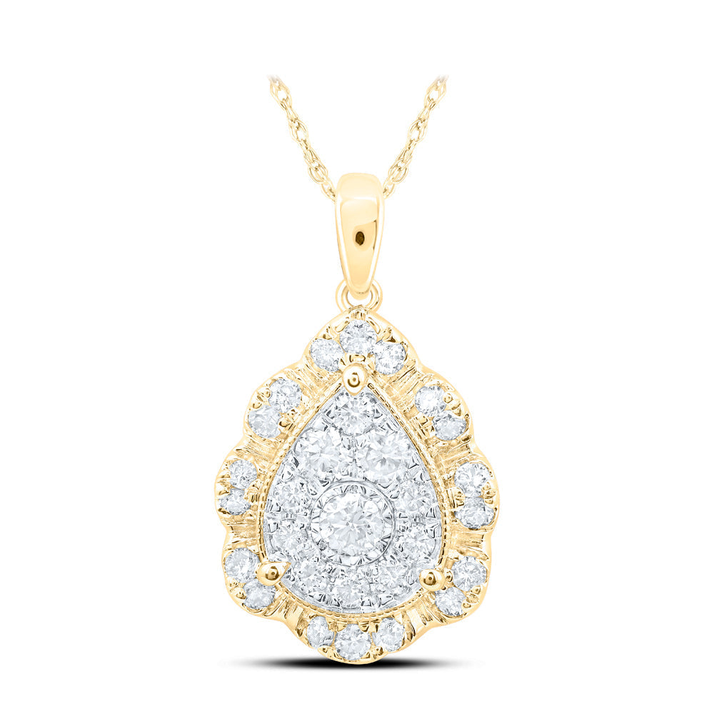 10kt Yellow Gold Womens Round Diamond Teardrop Pendant 3/4 Cttw