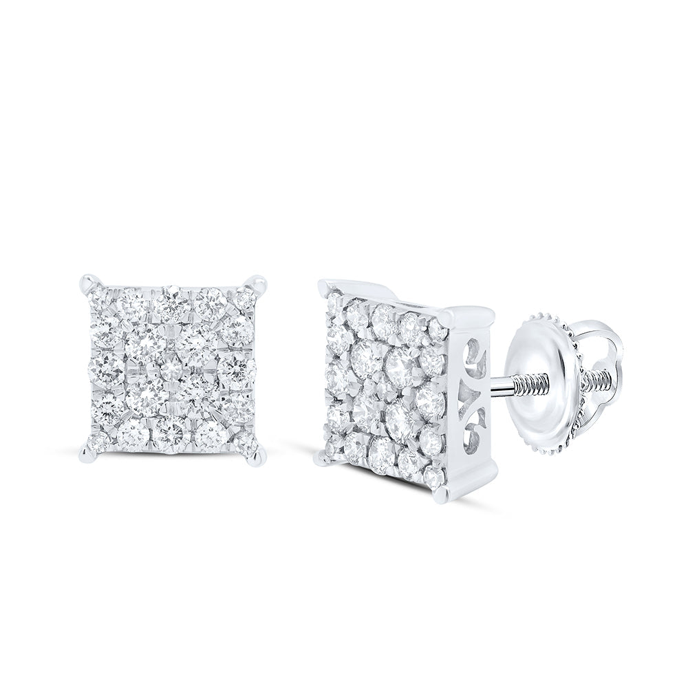 10kt White Gold Womens Round Diamond Square Earrings 3/4 Cttw