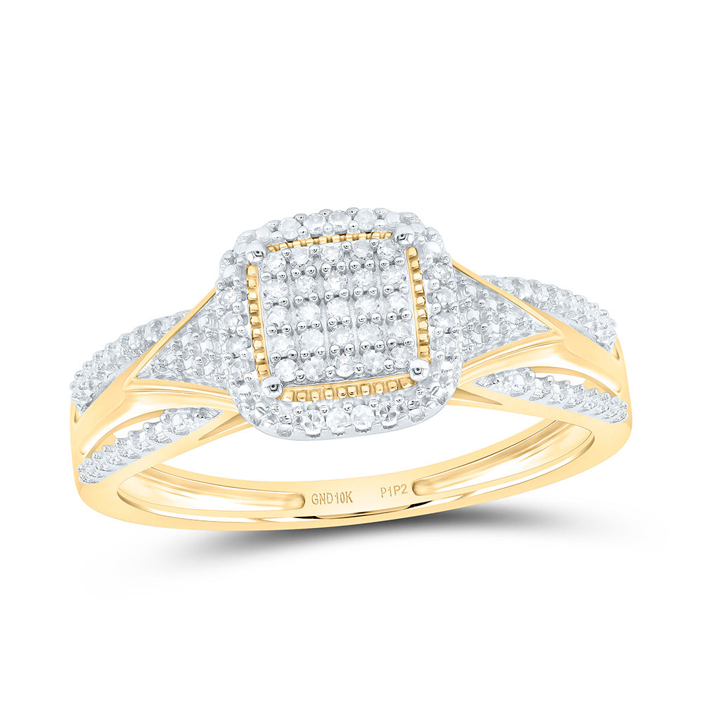 10kt Yellow Gold Round Diamond Cluster Bridal Wedding Engagement Ring 1/10 Cttw