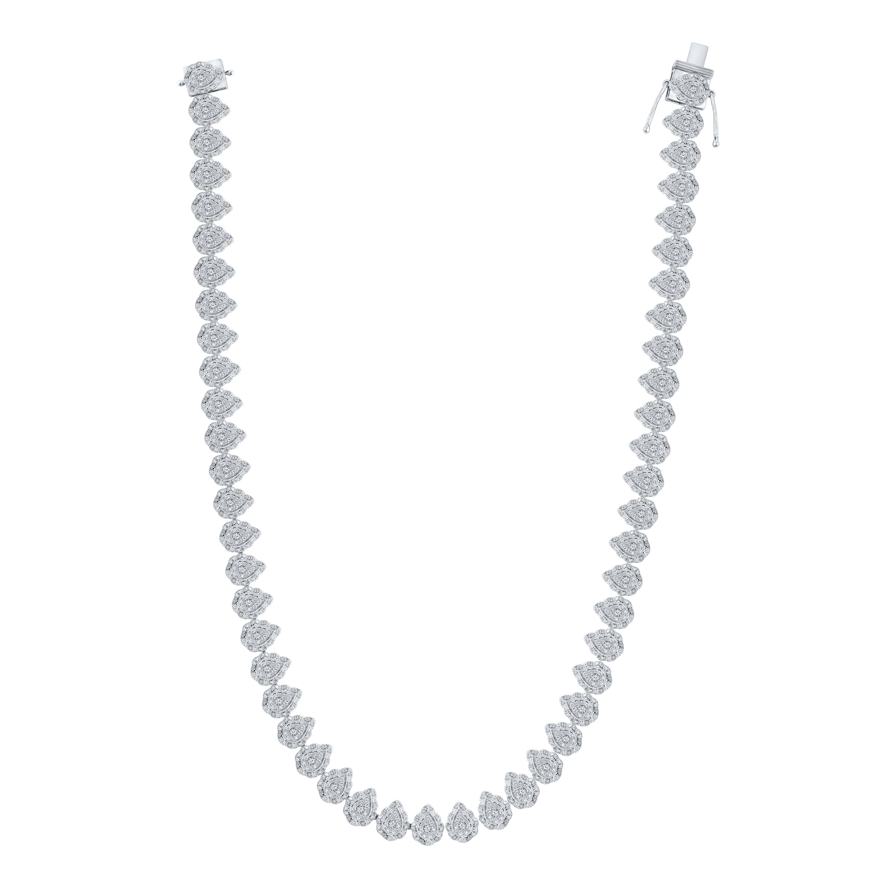 14kt White Gold Womens Round Diamond 18-inch Teardrop Link Necklace 6-1/2 Cttw