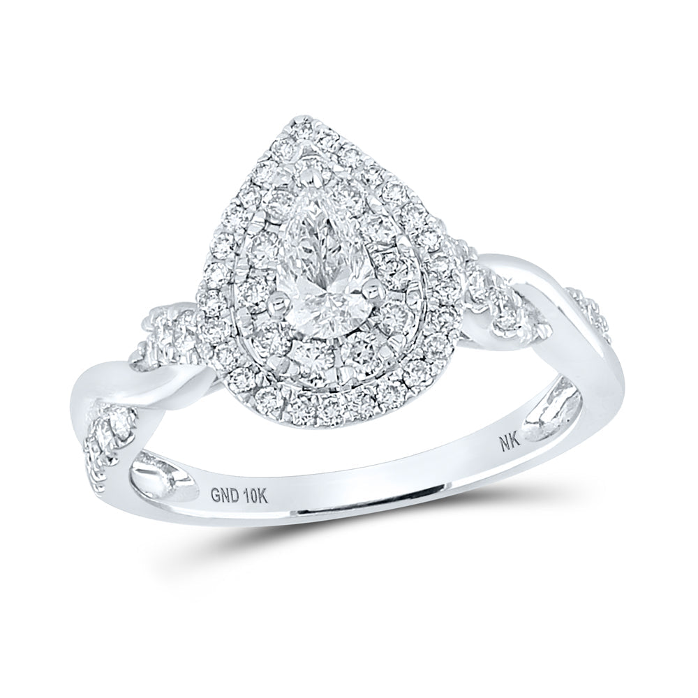 10kt White Gold Pear Diamond Halo Bridal Wedding Engagement Ring 1 Cttw