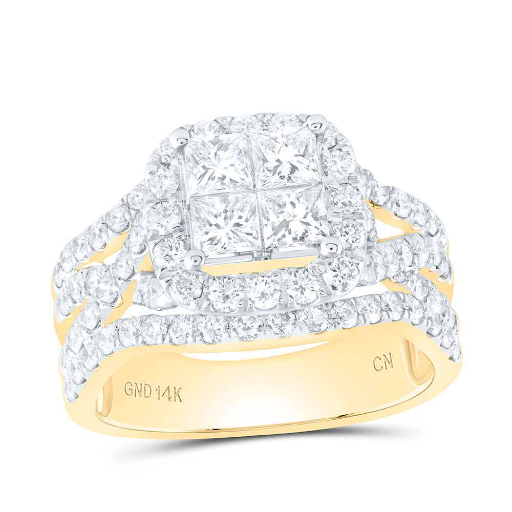 14kt Yellow Gold Princess Diamond Cluster Bridal Wedding Engagement Ring 2 Cttw