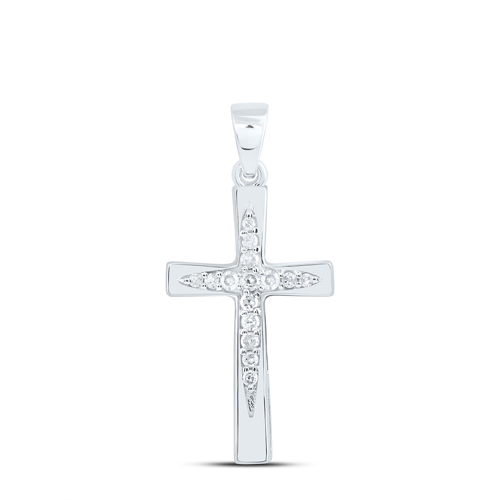 10kt White Gold Womens Round Diamond Cross Pendant 1/10 Cttw