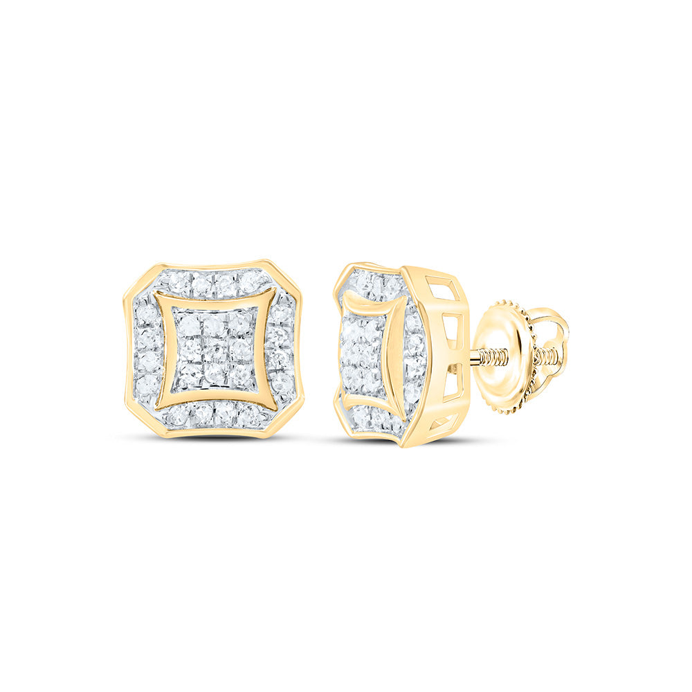 10kt Yellow Gold Round Diamond Square Cluster Earrings 1/6 Cttw