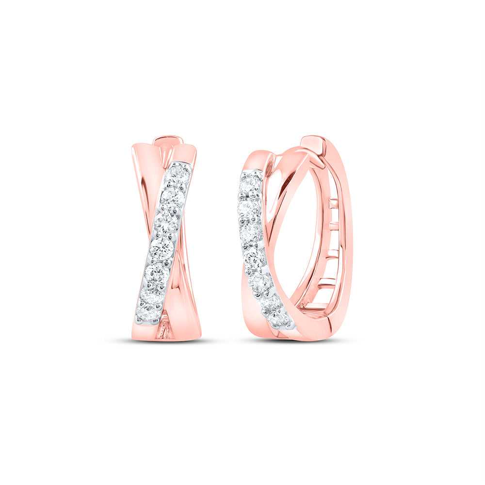 10kt Rose Gold Womens Round Diamond Hoop Earrings 1/6 Cttw