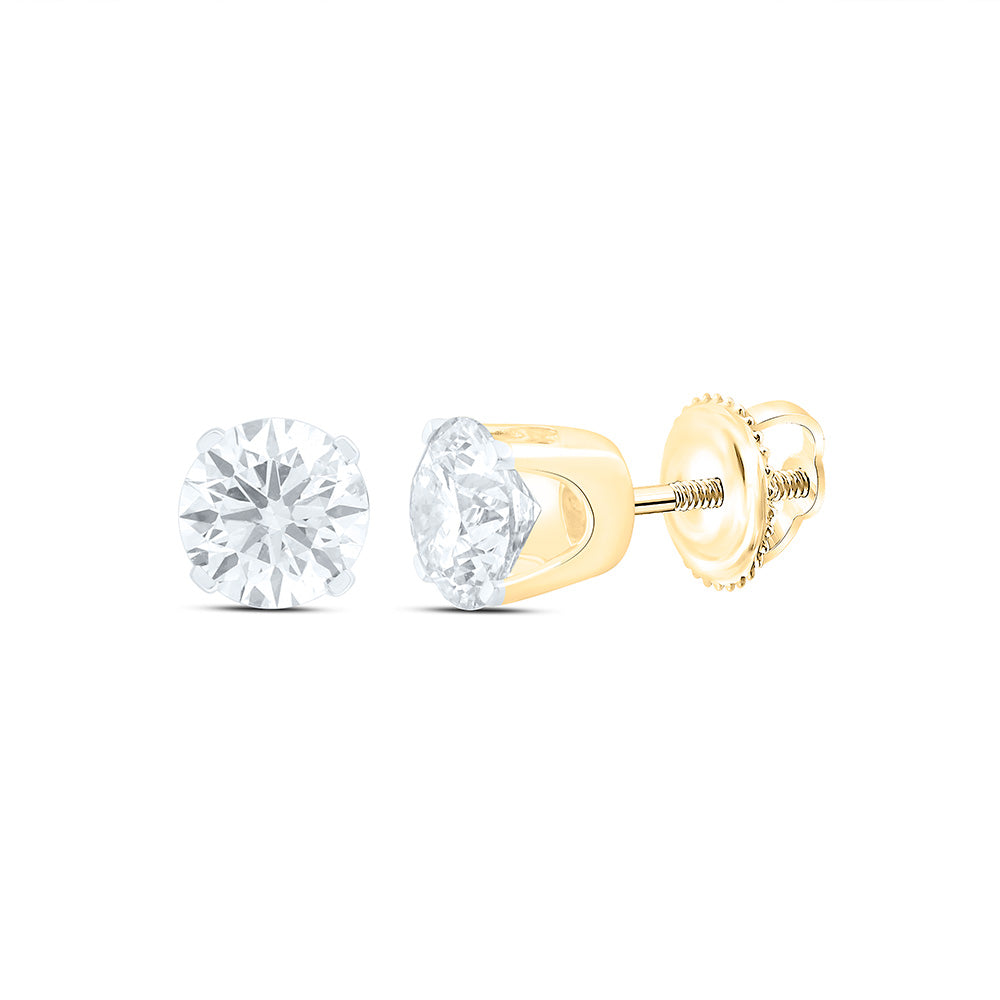 14kt Yellow Gold Womens Round Diamond Solitaire Earrings 1 Cttw