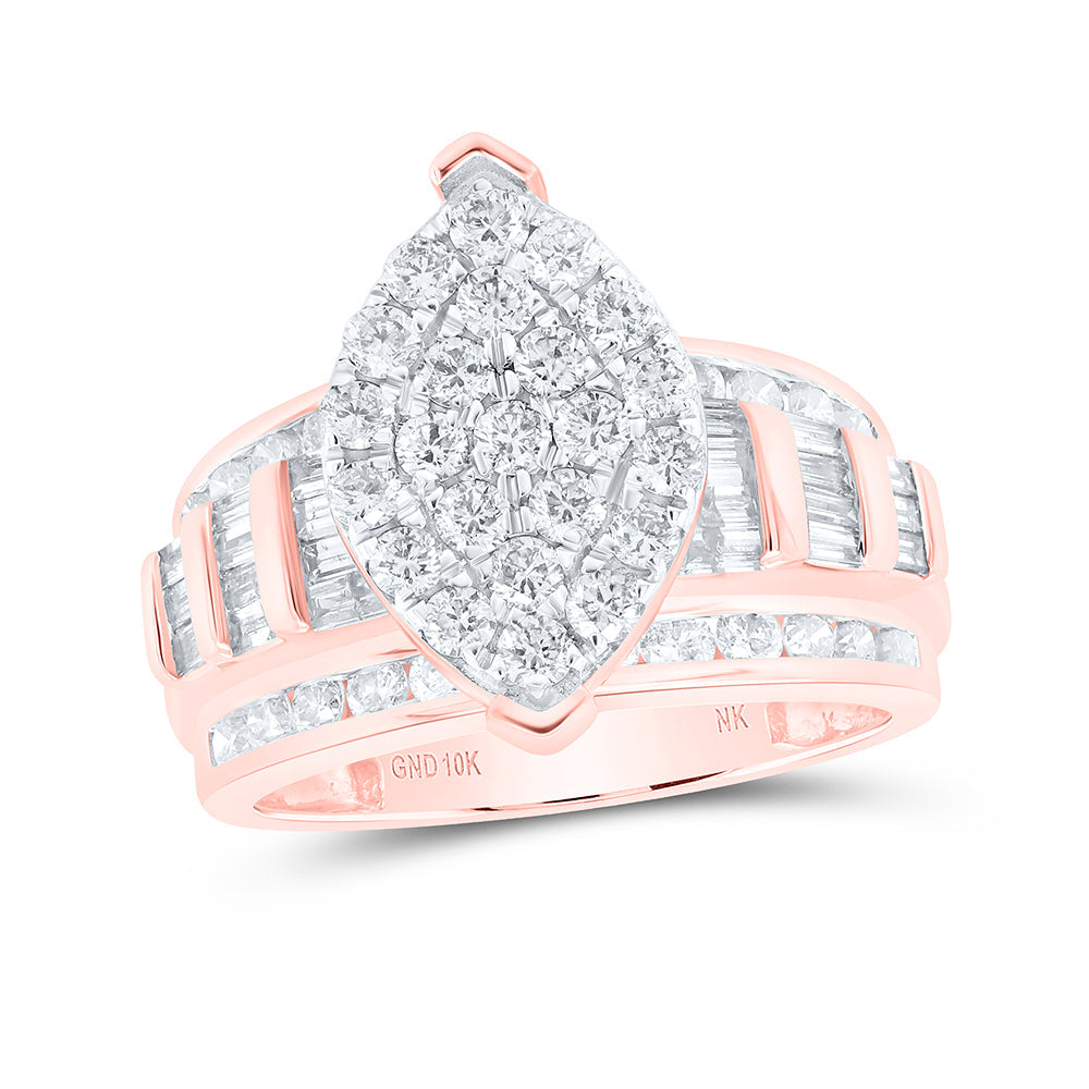 10kt Rose Gold Baguette Diamond Cluster Bridal Wedding Engagement Ring 2 Cttw