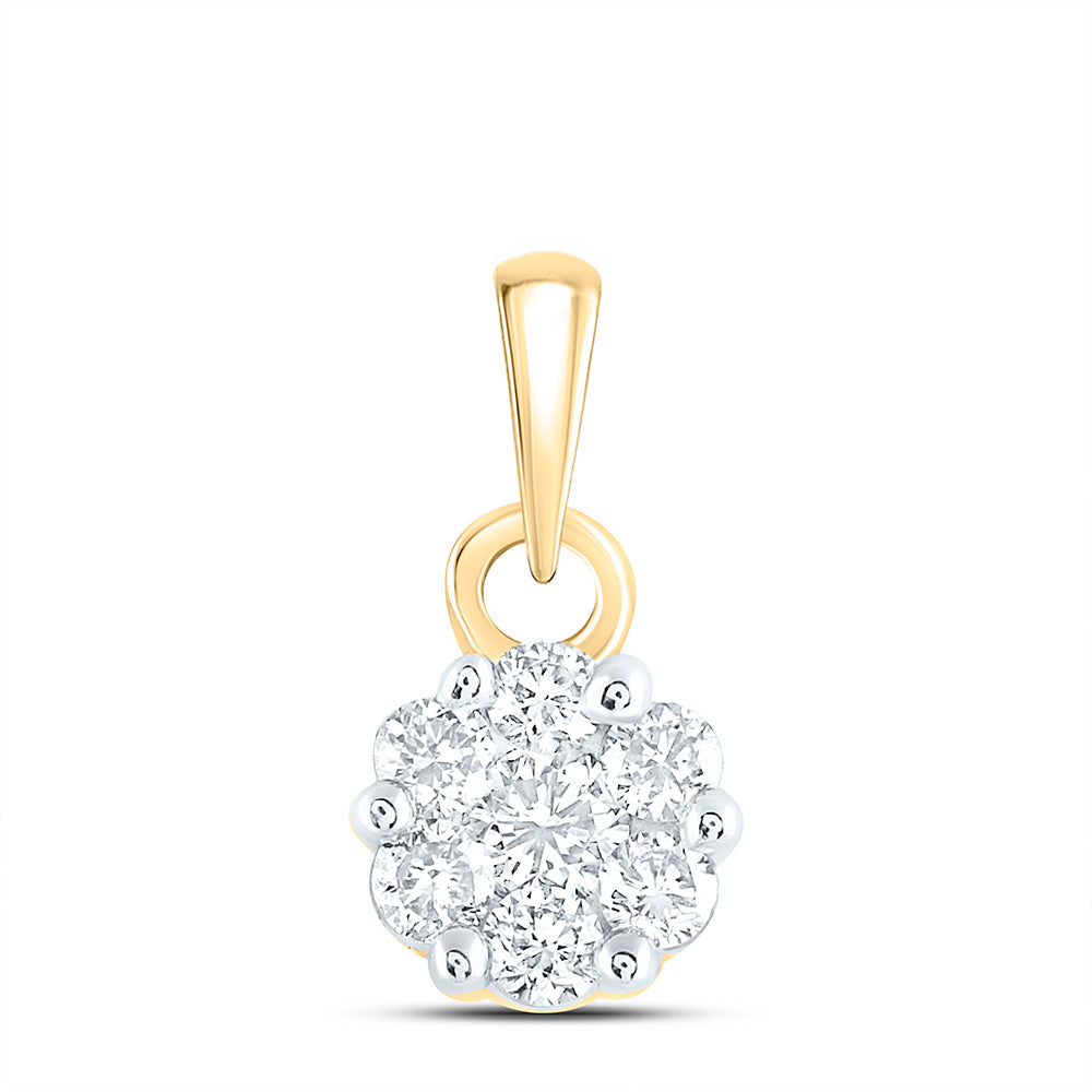 14kt Yellow Gold Womens Round Diamond Flower Cluster Pendant 1/4 Cttw