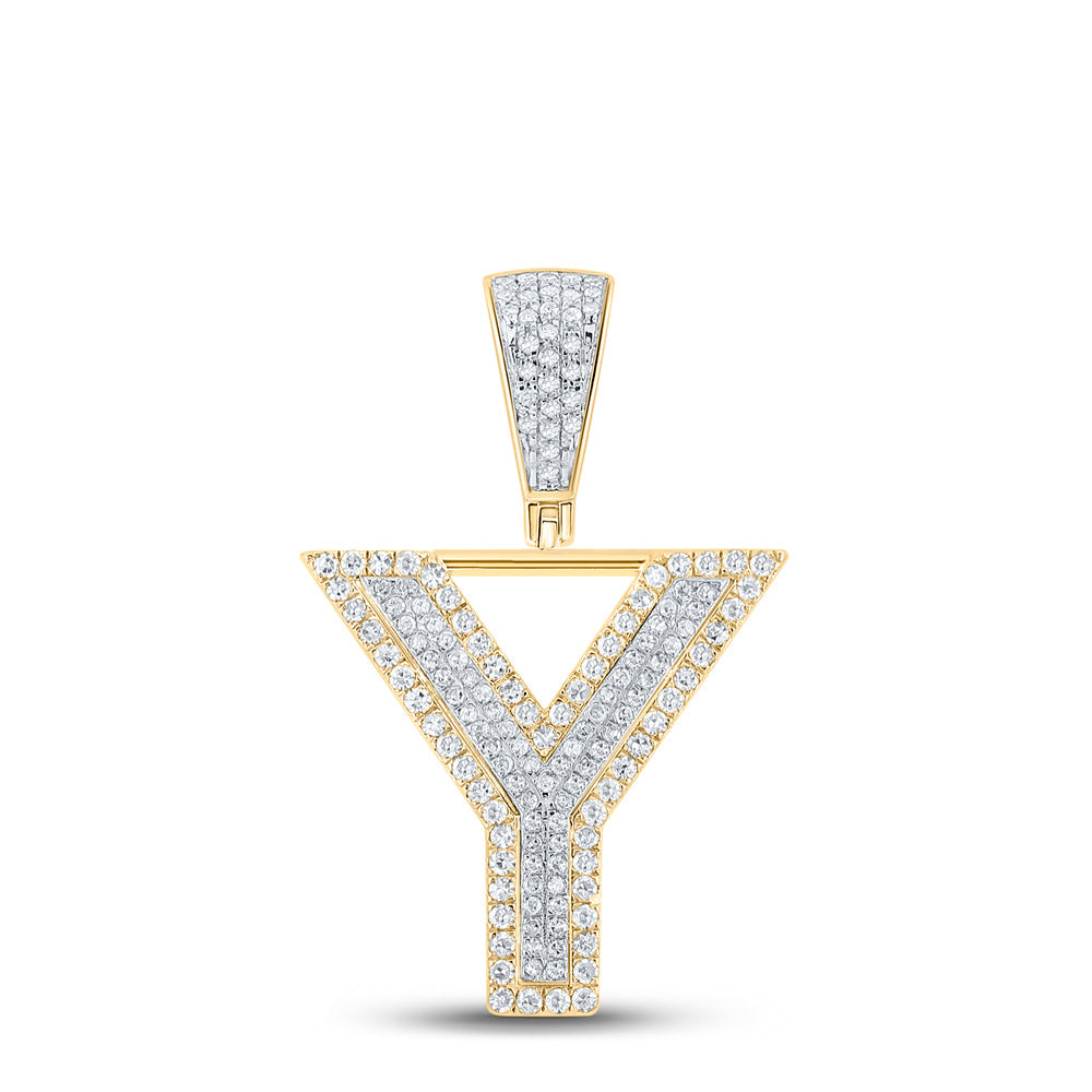14kt Two-tone Gold Mens Round Diamond Y Initial Letter Charm Pendant 5/8 Cttw