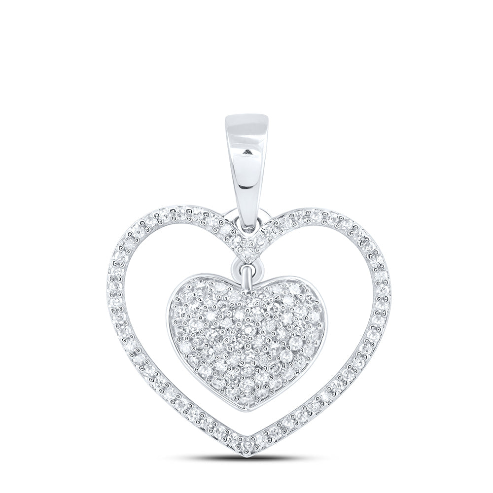 10kt White Gold Womens Round Diamond Heart Pendant 1/3 Cttw