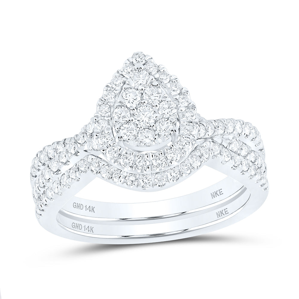 14kt White Gold Round Diamond Teardrop Bridal Wedding Ring Band