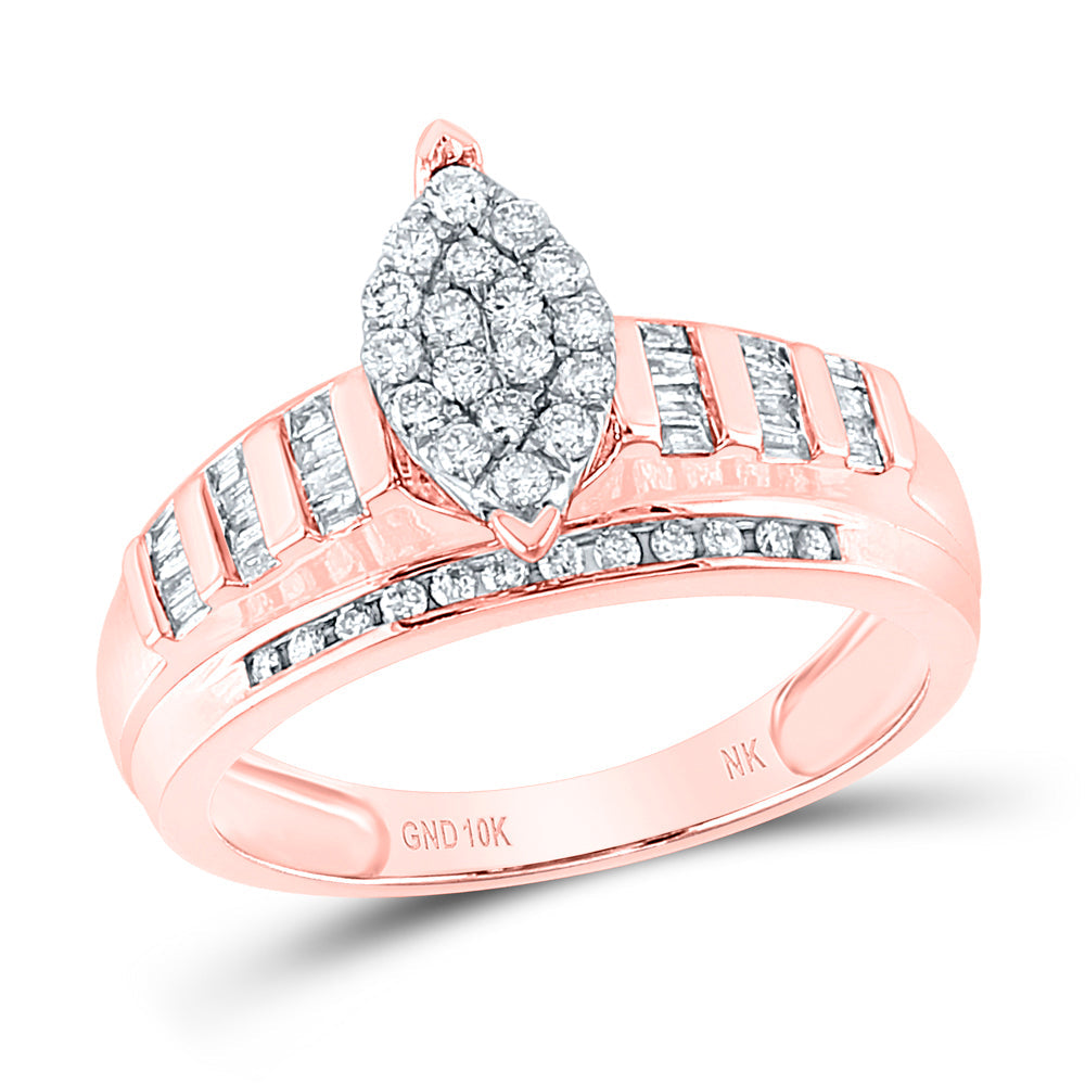 10kt Rose Gold Round Diamond Oval Bridal Wedding Engagement Ring 1/2 Cttw