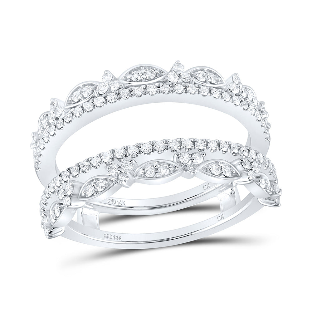 14kt White Gold Womens Round Diamond Wrap Enhancer Wedding Band 1/2 Cttw