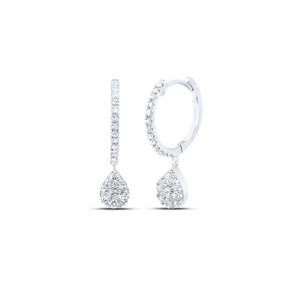 10kt White Gold Womens Round Diamond Hoop Teardrop Dangle Earrings 3/8 Cttw