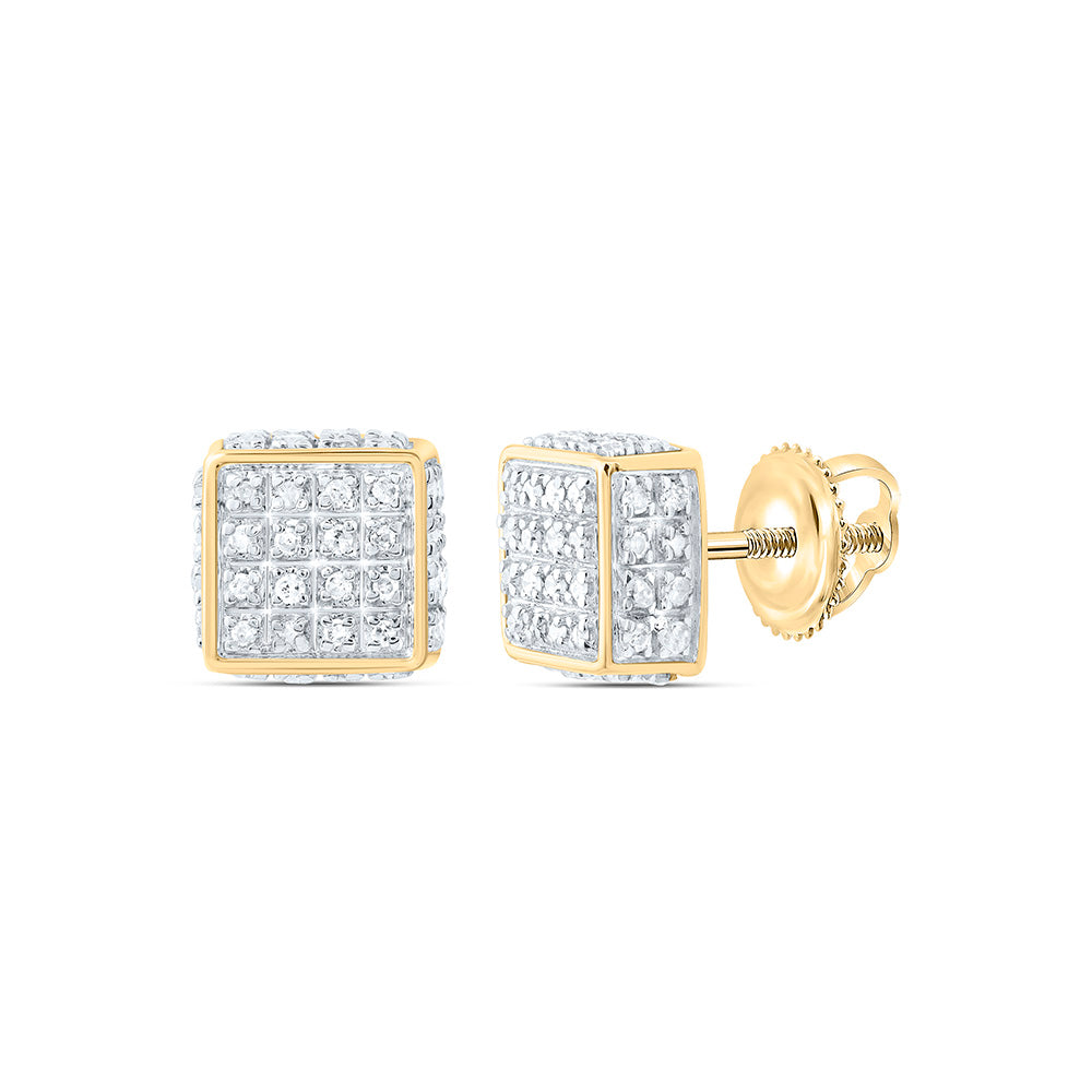 10kt Yellow Gold Round Diamond 3D Square Stud Earrings 1/4 Cttw