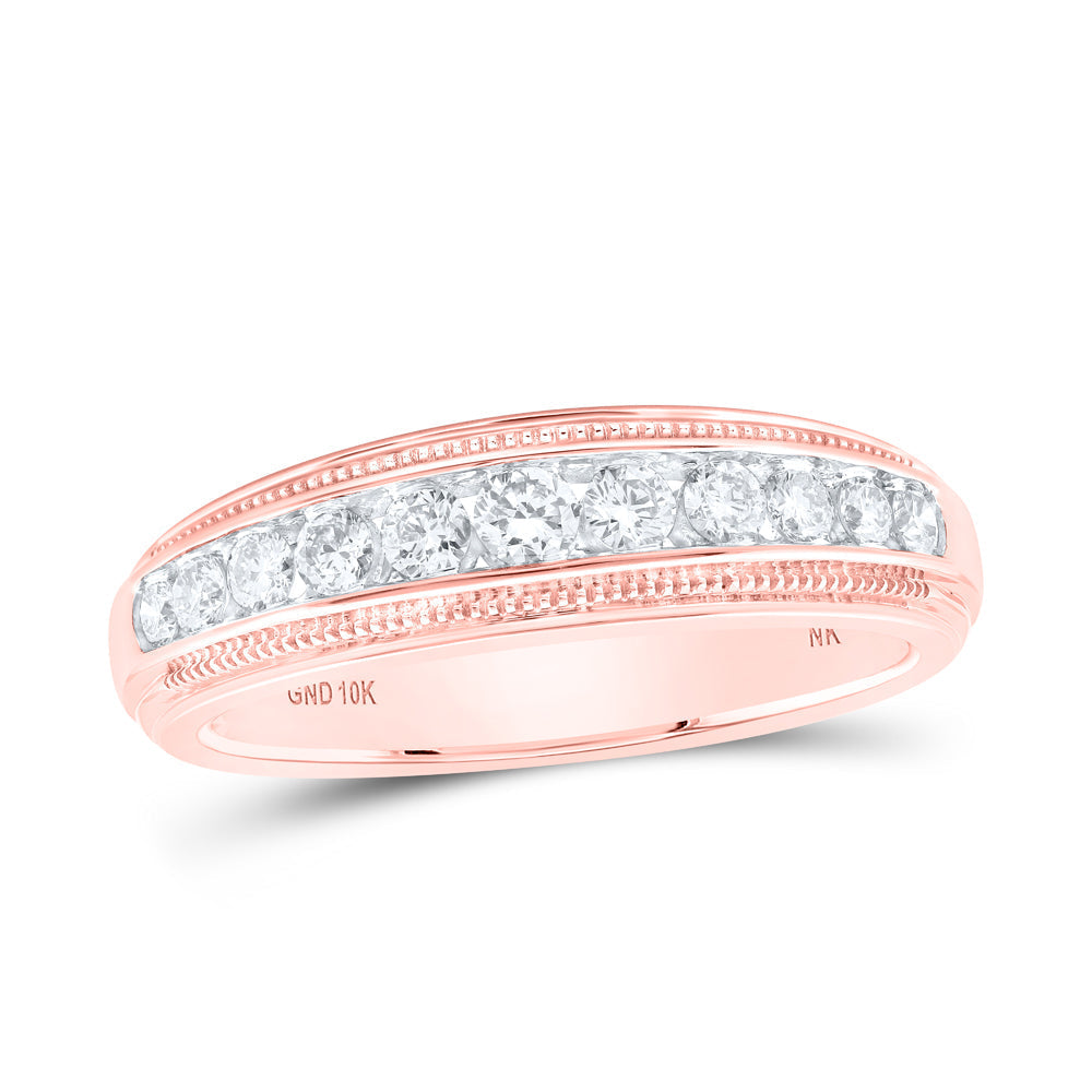 10kt Rose Gold Mens Round Diamond Band Ring 1/2 Cttw