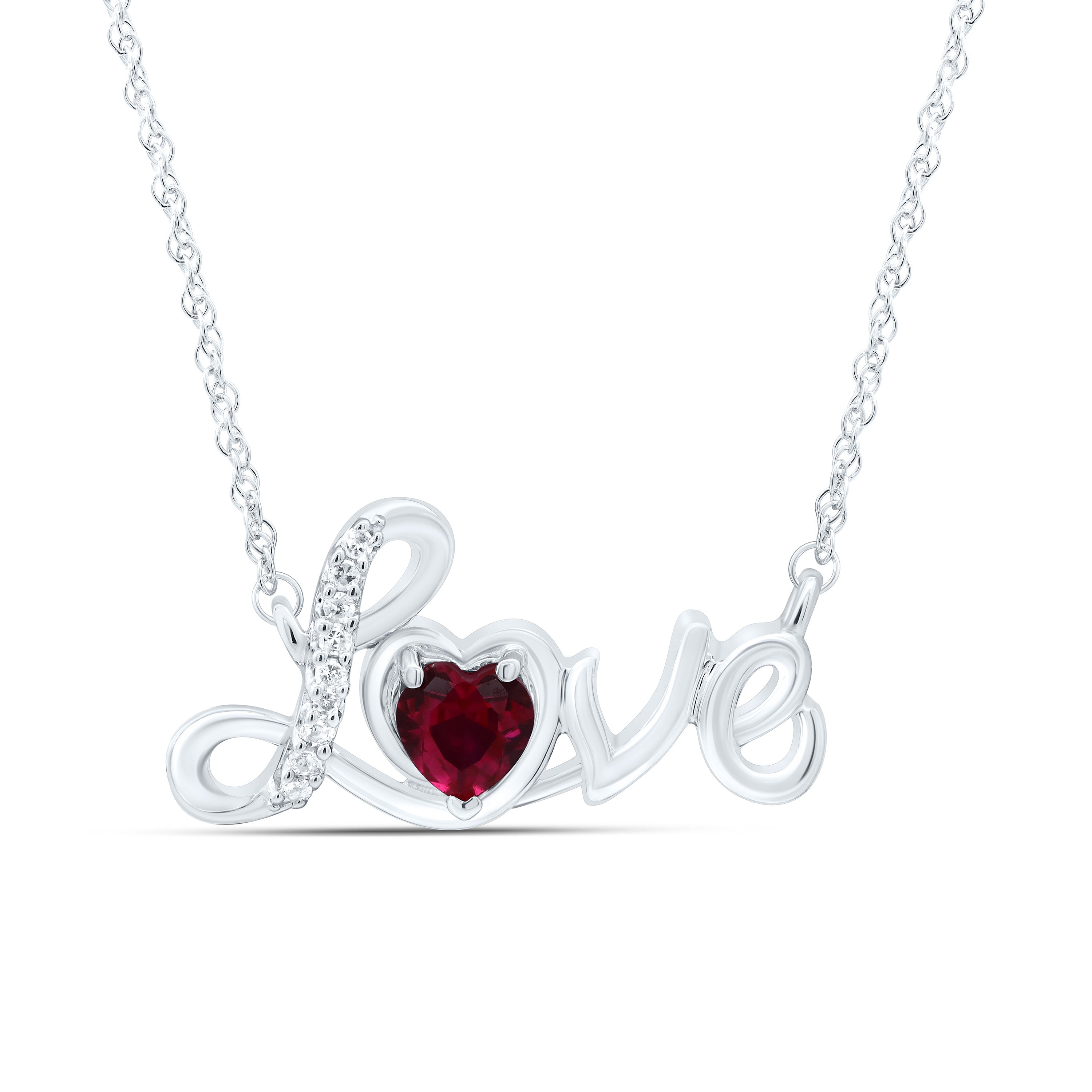 Sterling Silver Womens Heart Synthetic Ruby Heart Necklace 1/2 Cttw