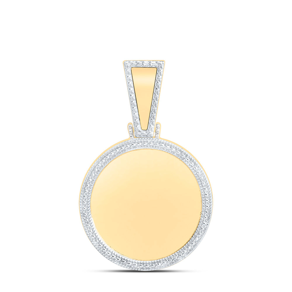 10kt Yellow Gold Mens Round Diamond Picture Memory Circle Charm Pendant 3/8 Cttw