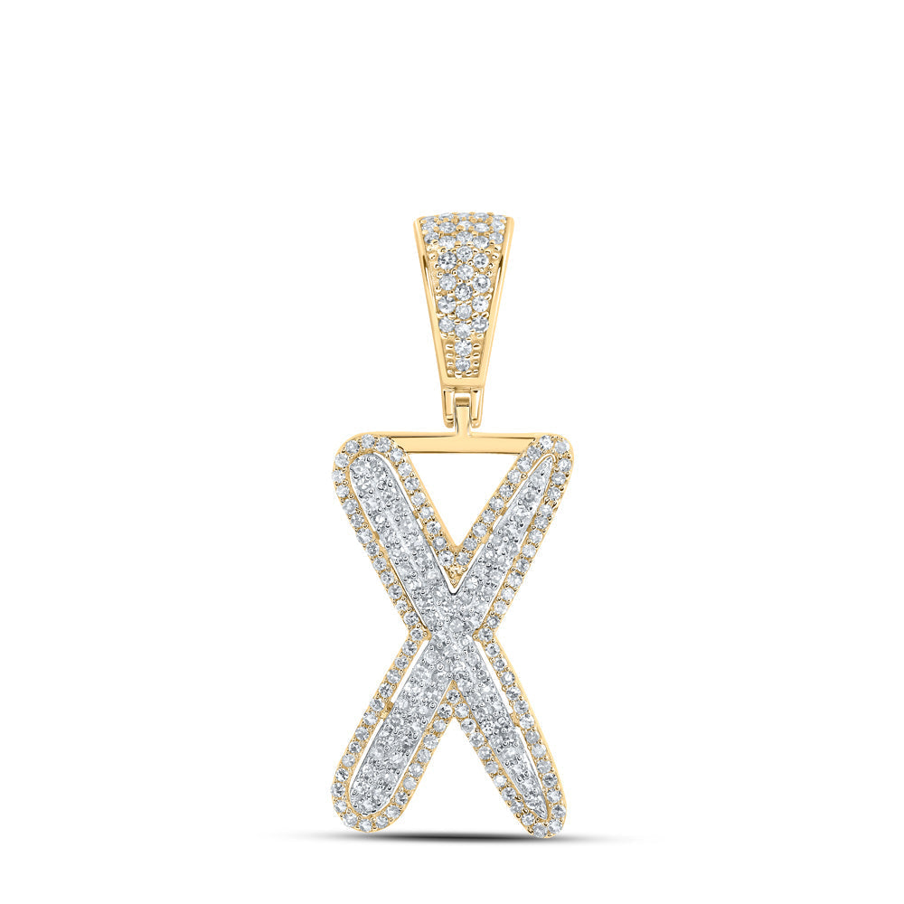 10kt Two-tone Gold Mens Round Diamond X Initial Letter Charm Pendant 5/8 Cttw