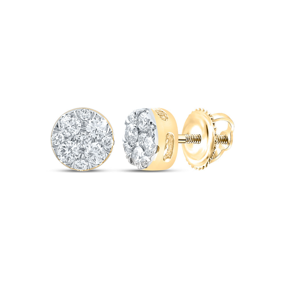 10kt Yellow Gold Womens Round Diamond Cluster Earrings 1/4 Cttw