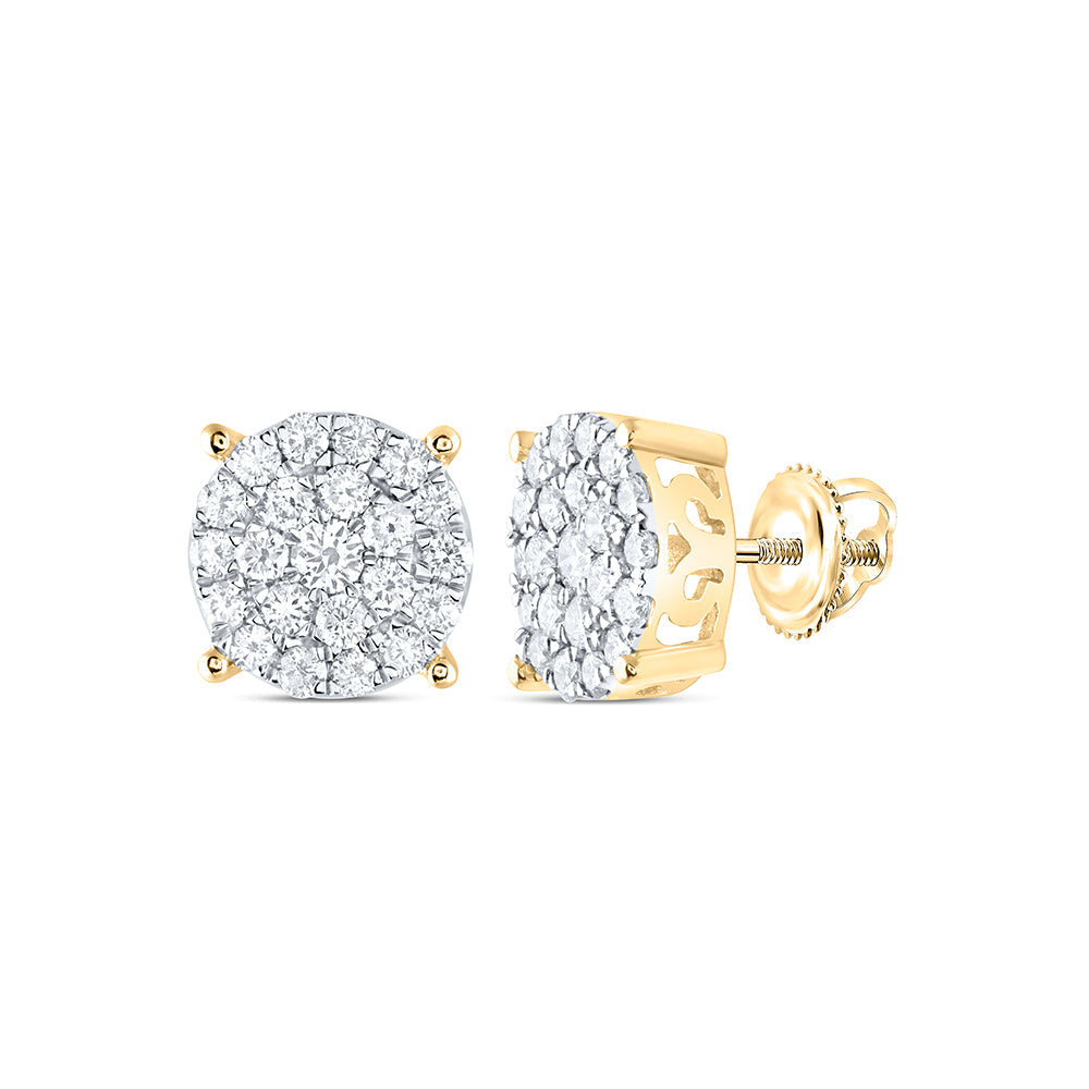 10kt Yellow Gold Womens Round Diamond Cluster Earrings 1-1/2 Cttw