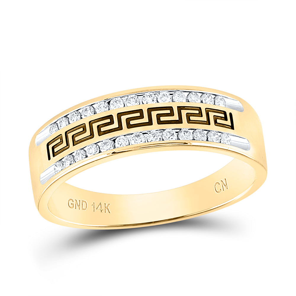 14kt Yellow Gold Mens Round Diamond Grecco Wedding Band Ring 1/4 Cttw