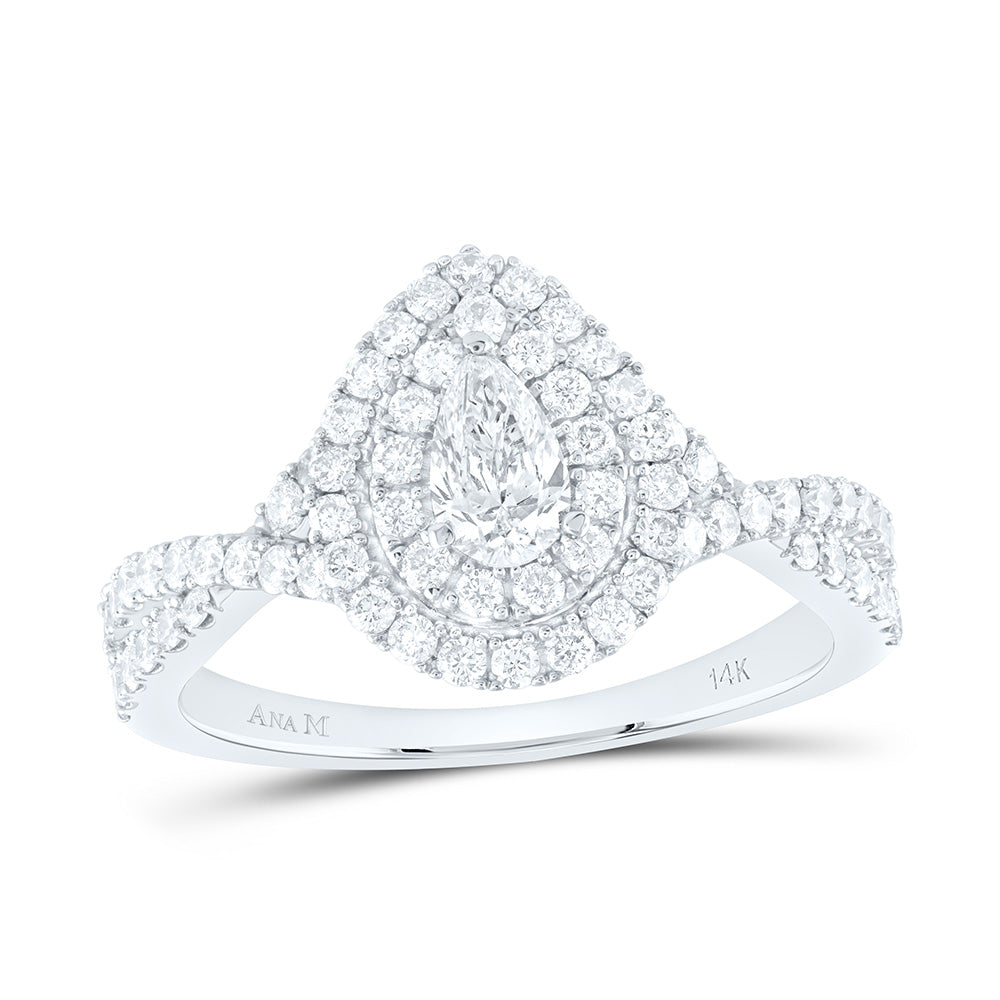 14kt White Gold Pear Diamond Halo Bridal Wedding Engagement Ring 1 Cttw