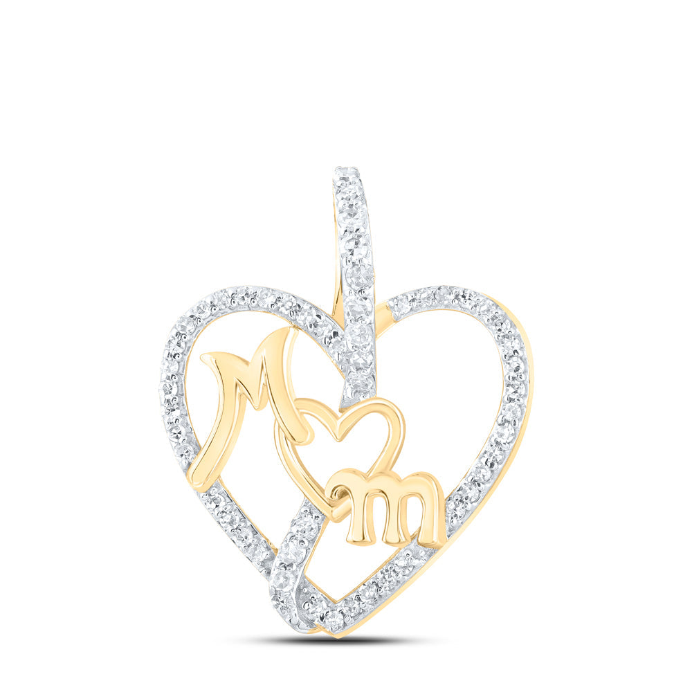 10kt Yellow Gold Womens Round Diamond Mom Heart Pendant 1/8 Cttw