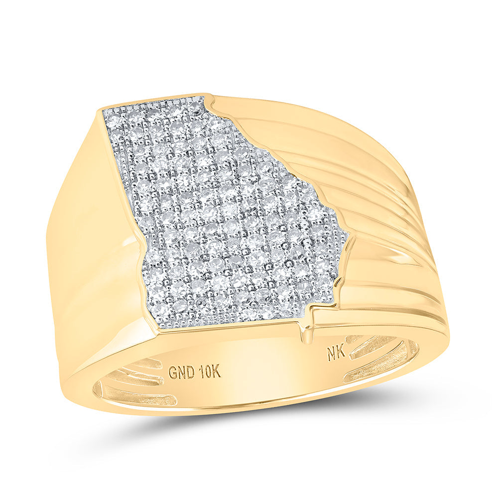 10kt Yellow Gold Mens Round Diamond Georgia Cluster Ring 1/2 Cttw