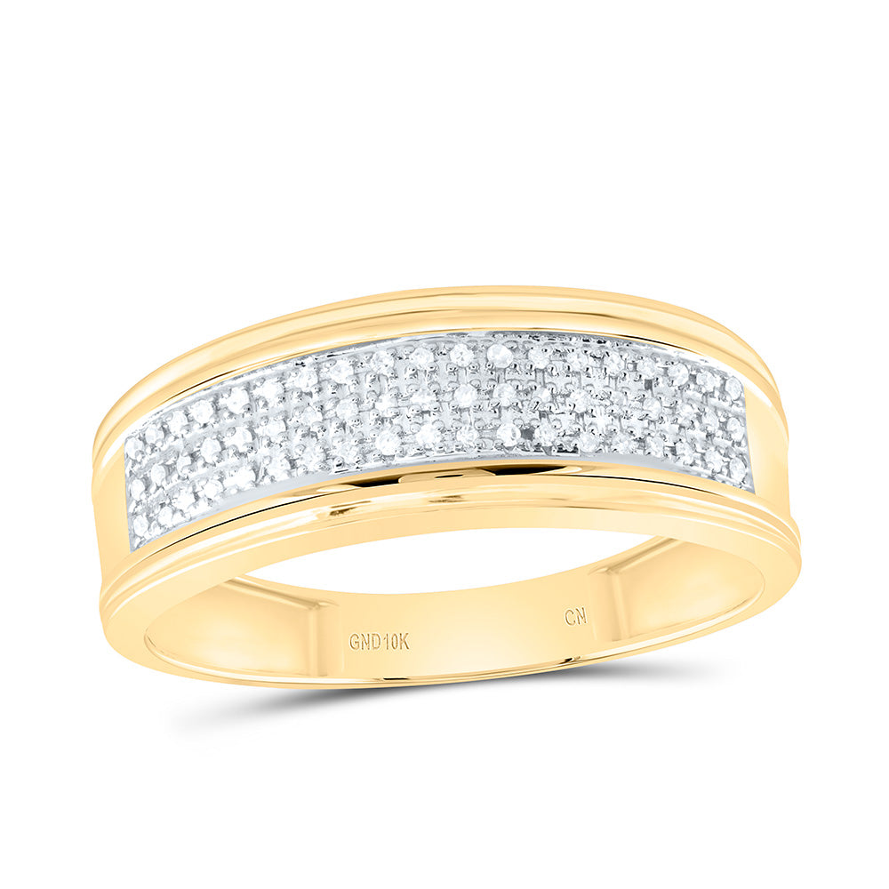 10kt Yellow Gold Mens Round Diamond Wedding Triple Row Band Ring 1/10 Cttw
