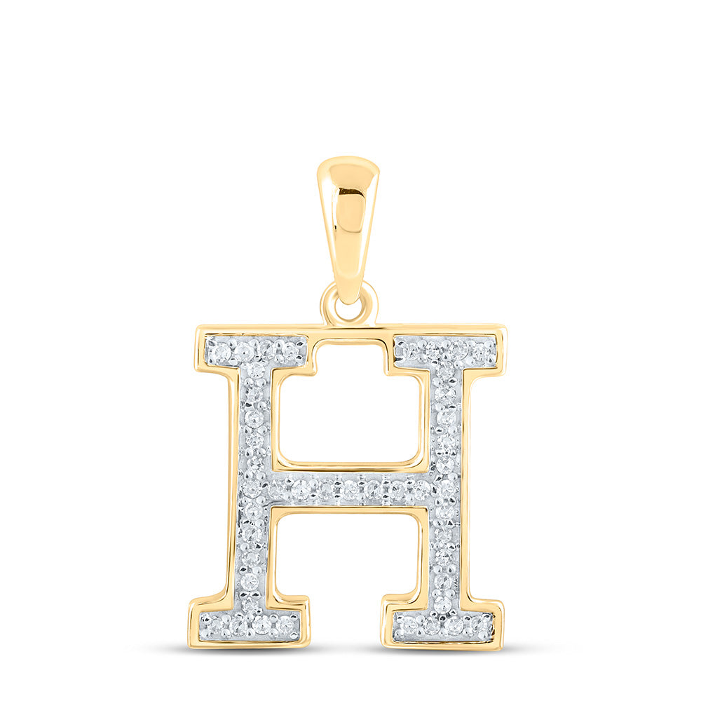 10kt Yellow Gold Womens Round Diamond Initial H Letter Pendant 1/10 Cttw