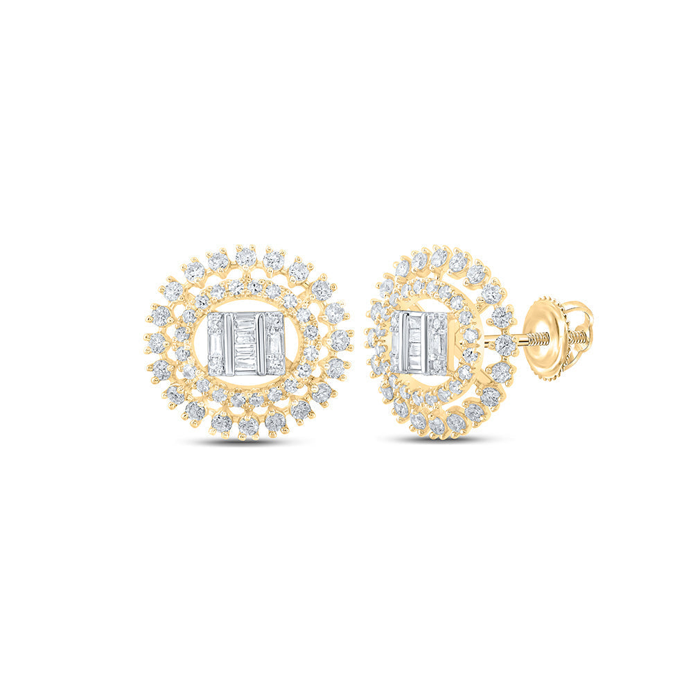 10kt Yellow Gold Womens Round Diamond Circle Earrings 7/8 Cttw