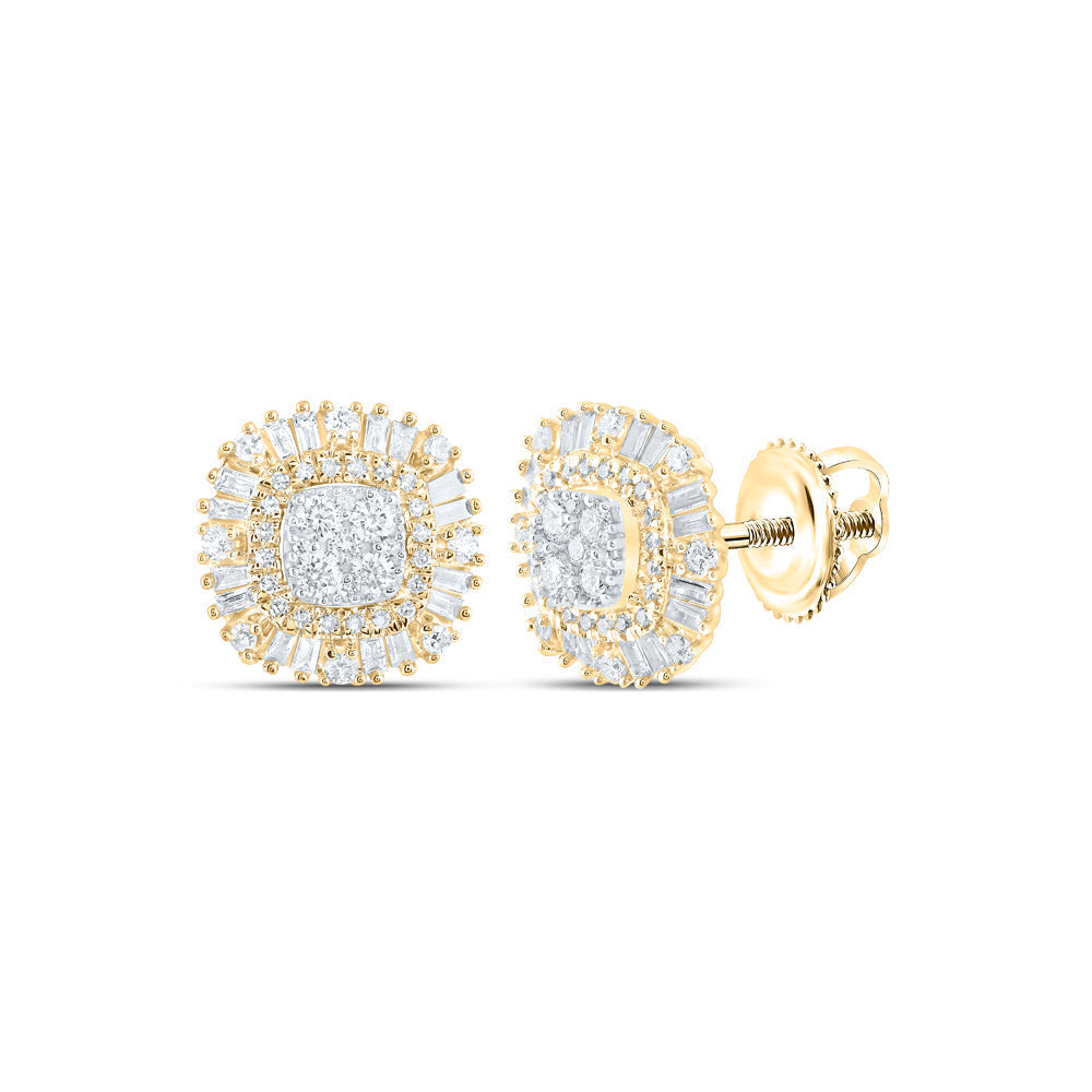 10kt Yellow Gold Womens Round Diamond Halo Cluster Earrings 3/4 Cttw