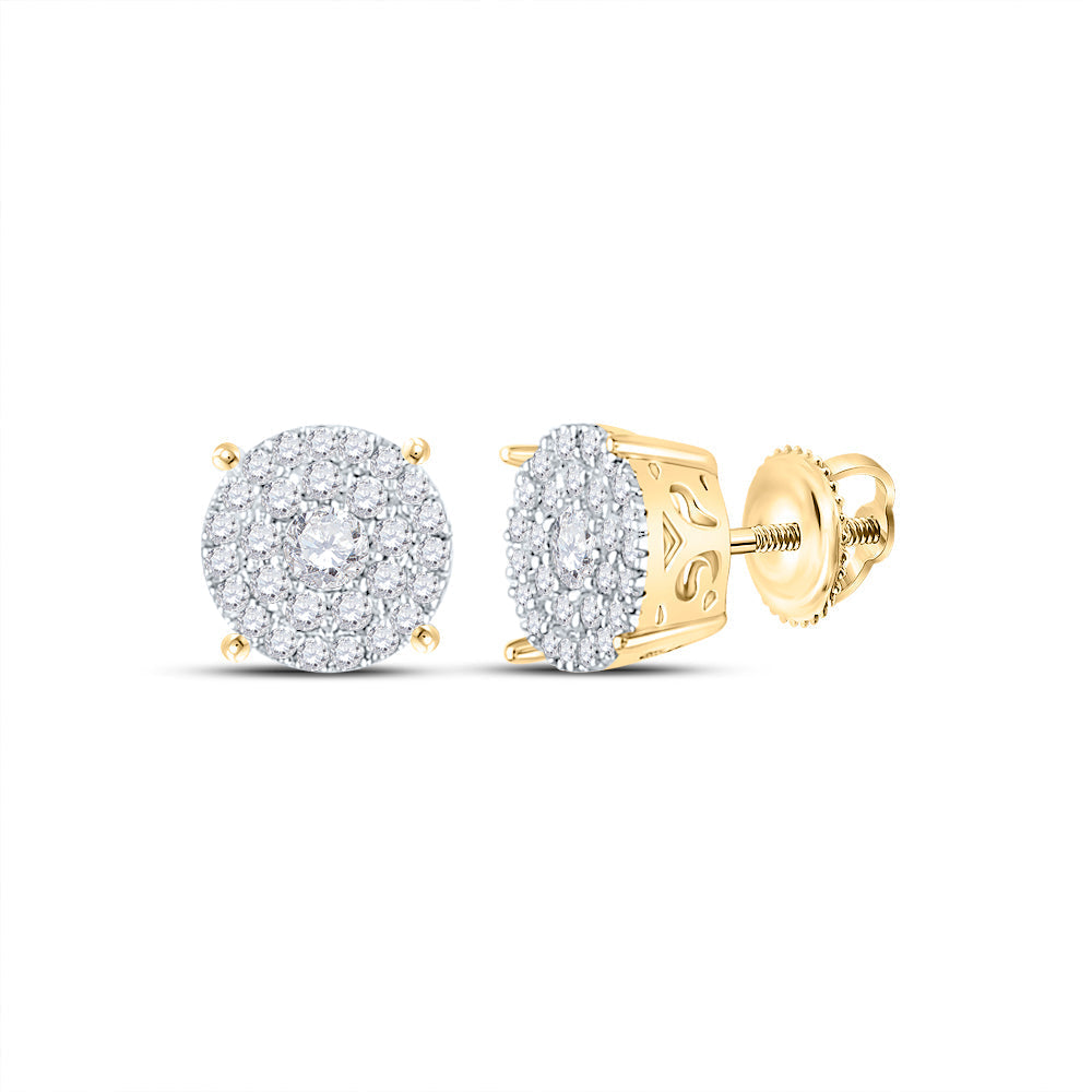 14kt Yellow Gold Womens Round Diamond Cluster Earrings 3/8 Cttw