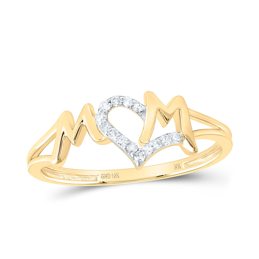 10kt Yellow Gold Womens Round Diamond Mom Ring 1/12 Cttw