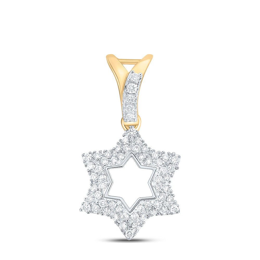 10kt Yellow Gold Womens Round Diamond Star of David Religious Pendant 1/3 Cttw