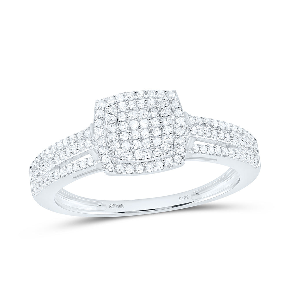 10kt White Gold Round Diamond Cluster Bridal Wedding Engagement Ring 1/4 Cttw