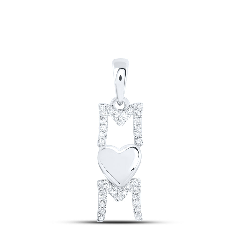 10kt White Gold Womens Round Diamond Mom Heart Pendant 1/6 Cttw