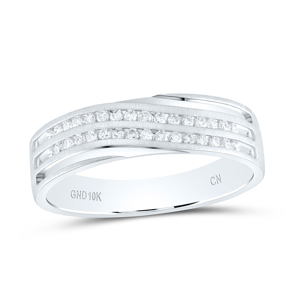 10kt White Gold Mens Round Diamond Wedding Band Ring 1/4 Cttw