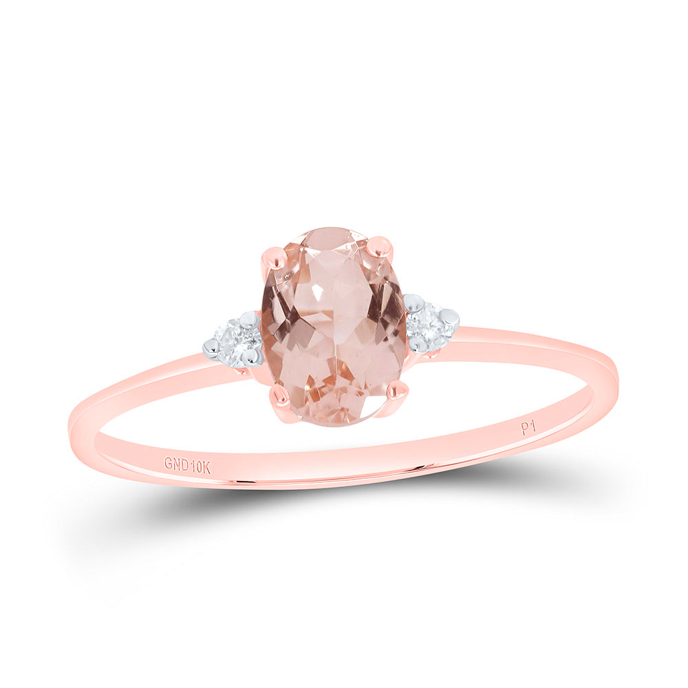 10kt Rose Gold Womens Oval Synthetic Morganite Solitaire Diamond Ring 5/8 Cttw