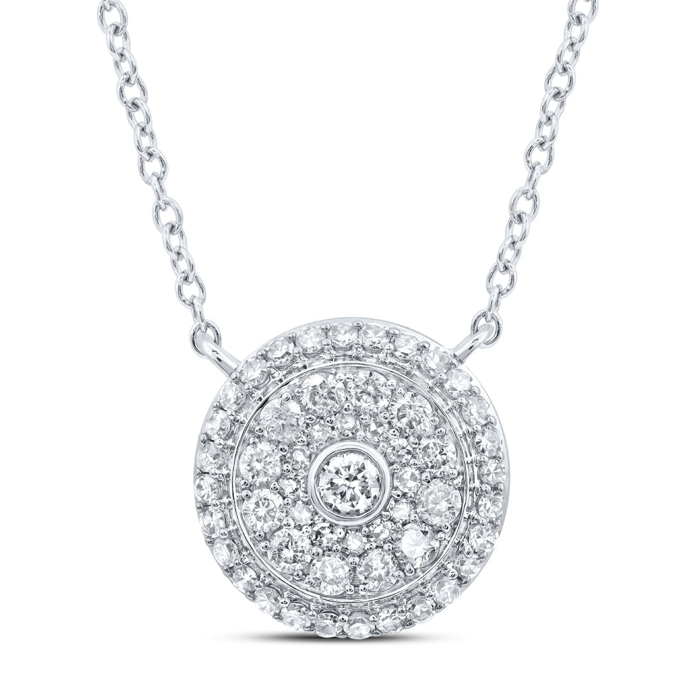 14kt White Gold Womens Round Diamond 18-inch Cluster Circle Necklace 1/2 Cttw