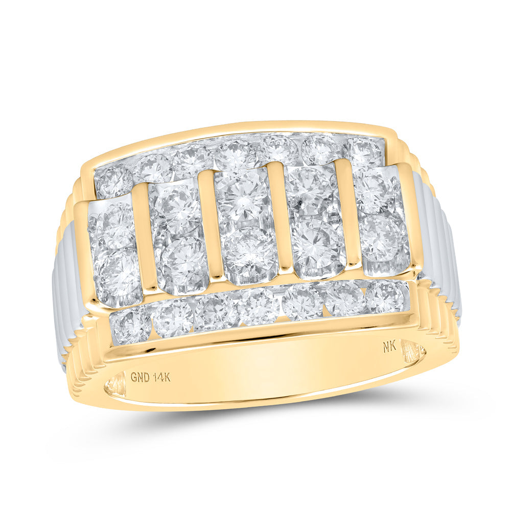 14kt Yellow Gold Mens Round Diamond Ribbed Shank Band Ring 2 Cttw