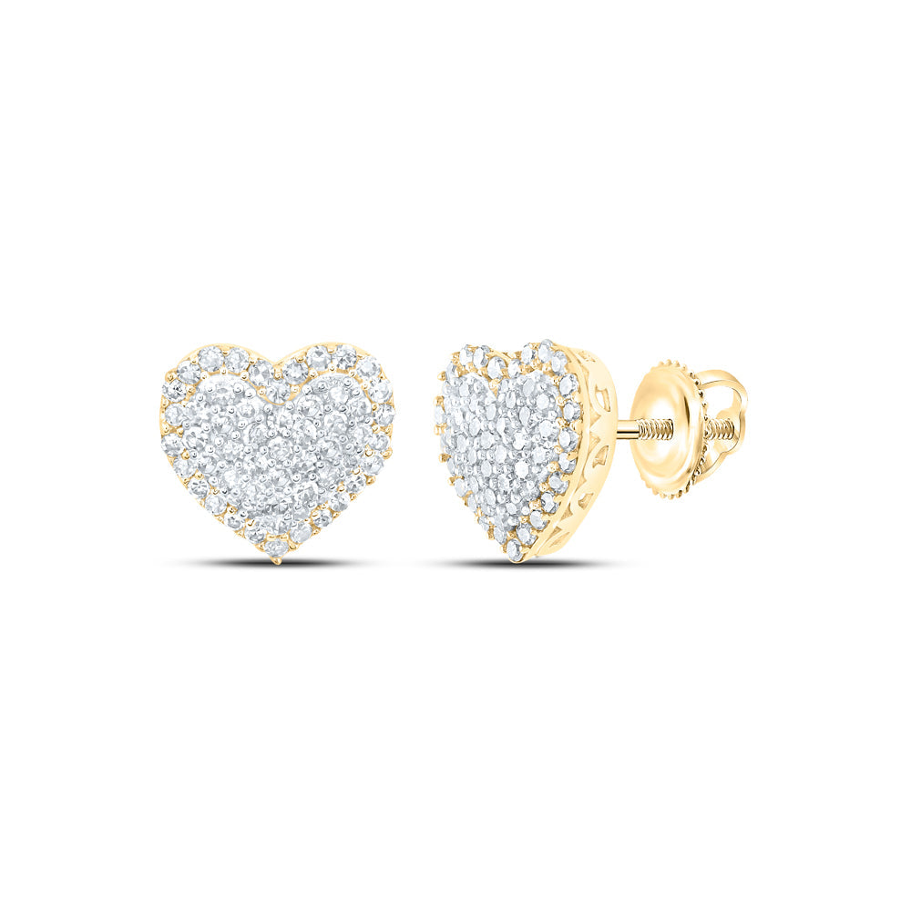 10kt Yellow Gold Womens Round Diamond Heart Earrings 1/2 Cttw