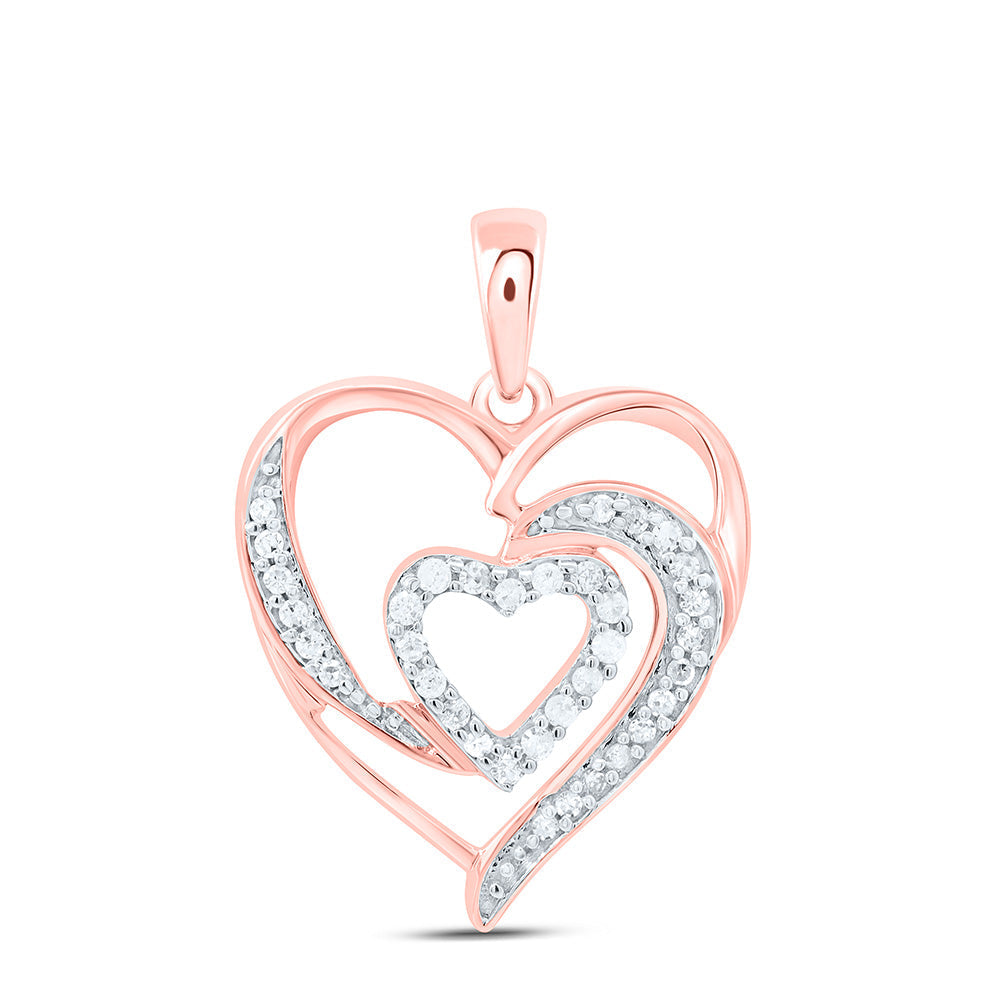 10kt Rose Gold Womens Round Diamond Heart Pendant 1/6 Cttw