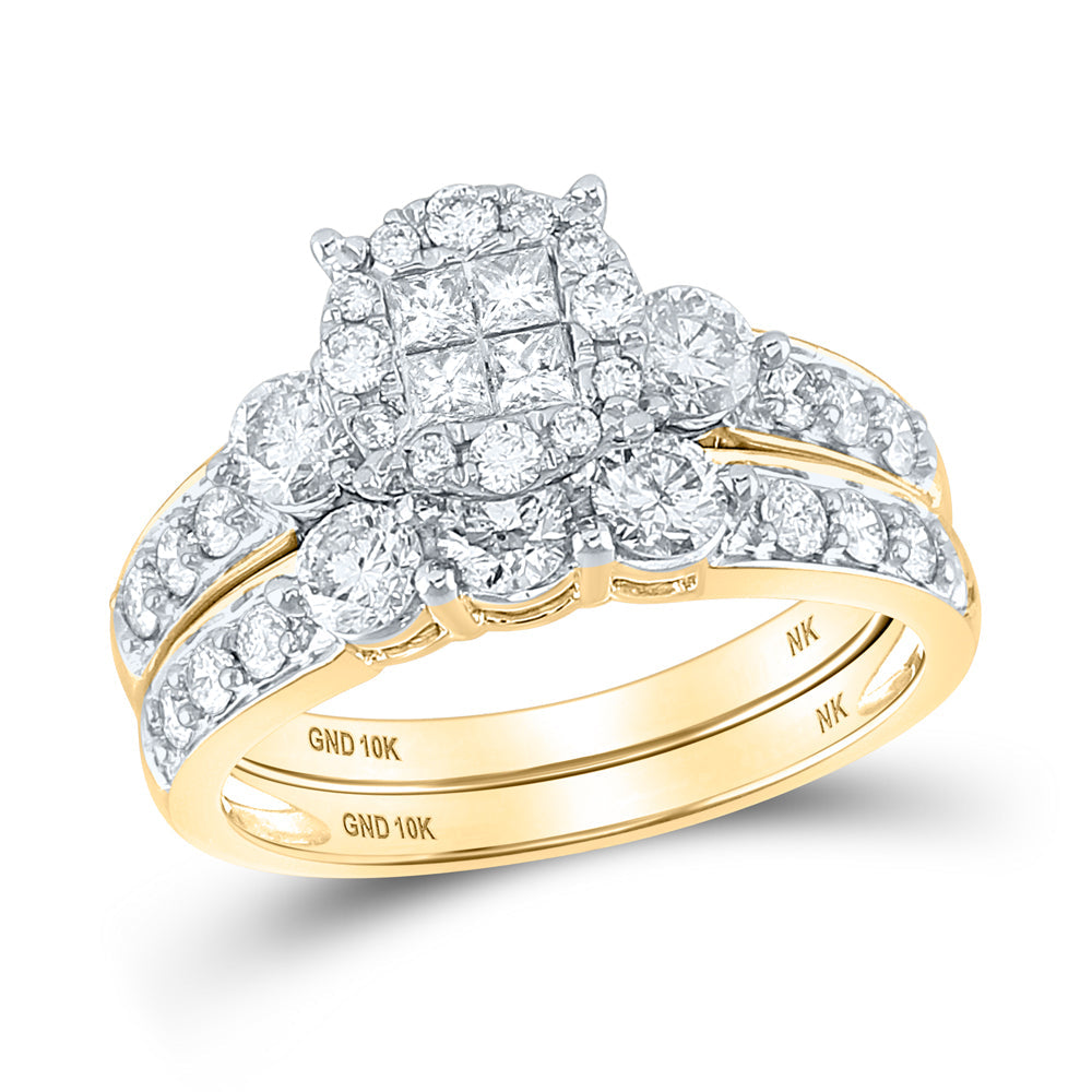 10kt Yellow Gold Princess Diamond Bridal Wedding Ring Band Set 1-1/2 Cttw