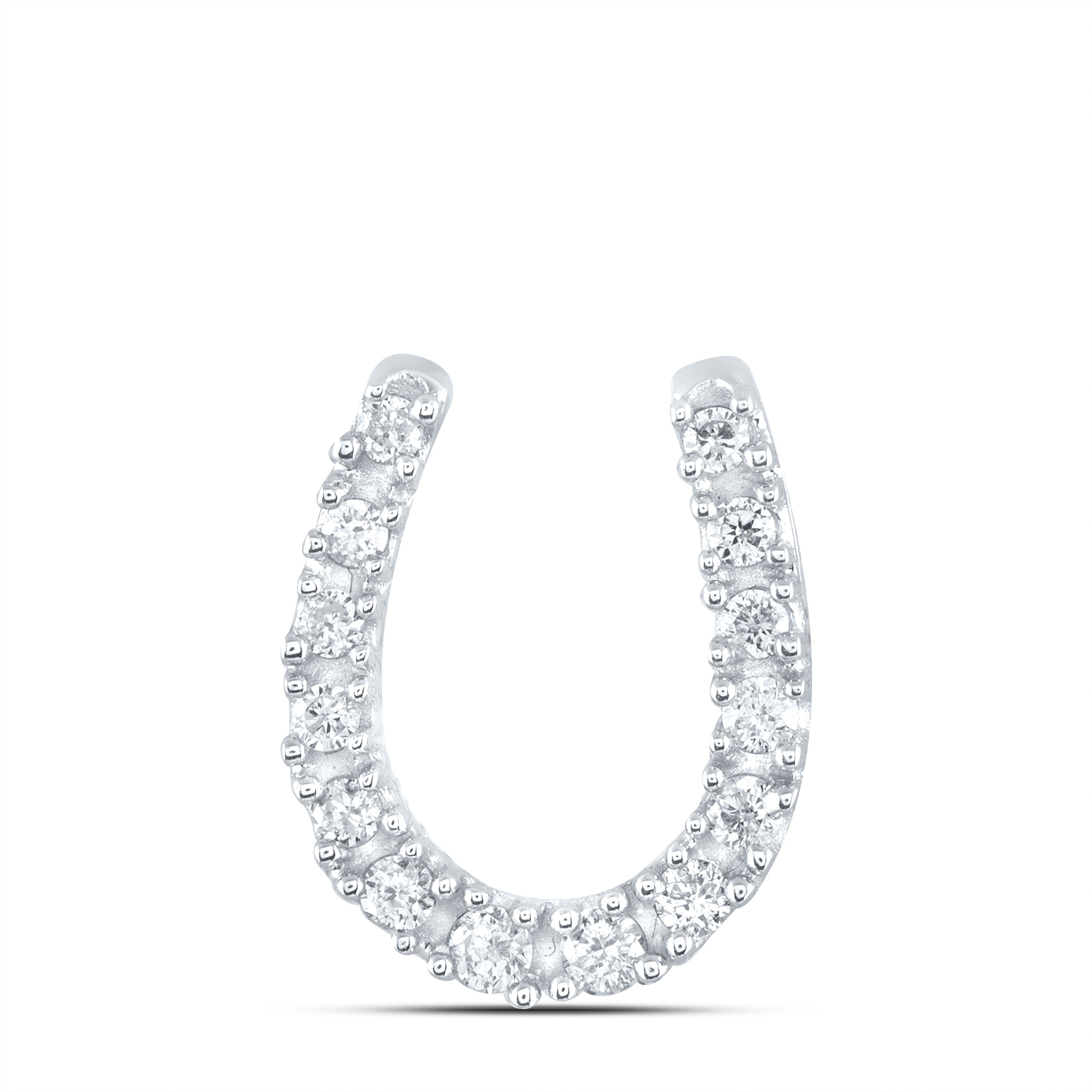 14kt White Gold Womens Round Diamond Horseshoe Pendant 1/10 Cttw