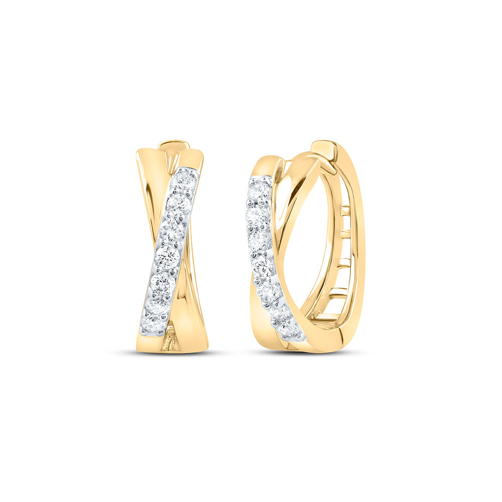 10kt Yellow Gold Womens Round Diamond Hoop Earrings 1/6 Cttw