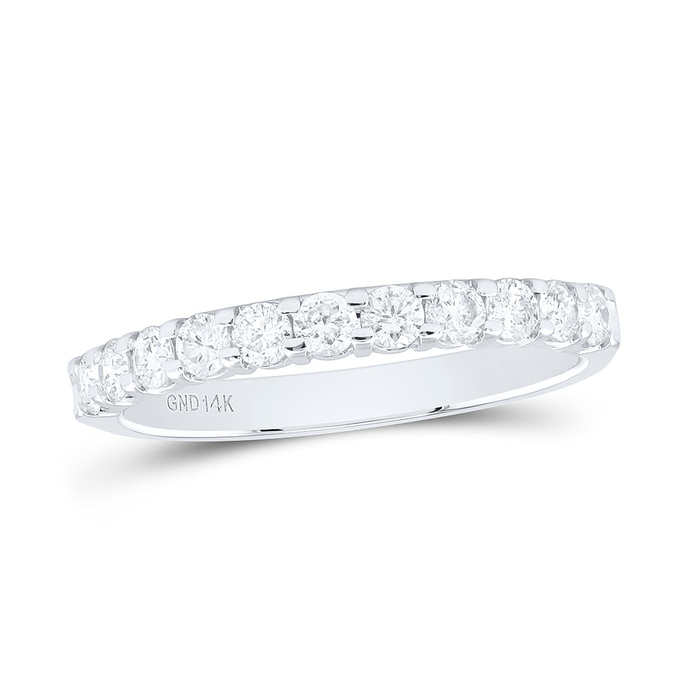 14kt White Gold Womens Round Diamond Single Row Wedding Band 1/2 Cttw