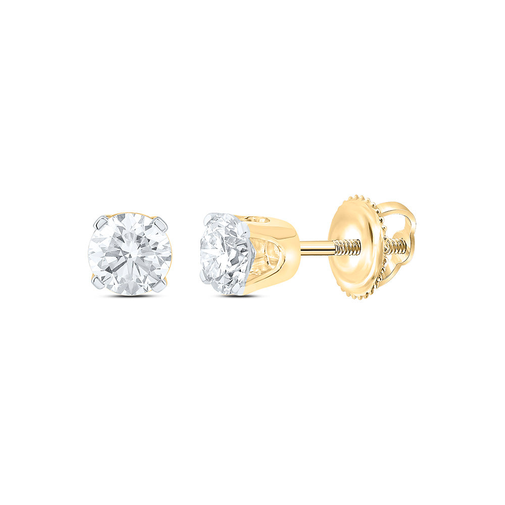 14kt Yellow Gold Womens Round Diamond Solitaire Earrings 5/8 Cttw