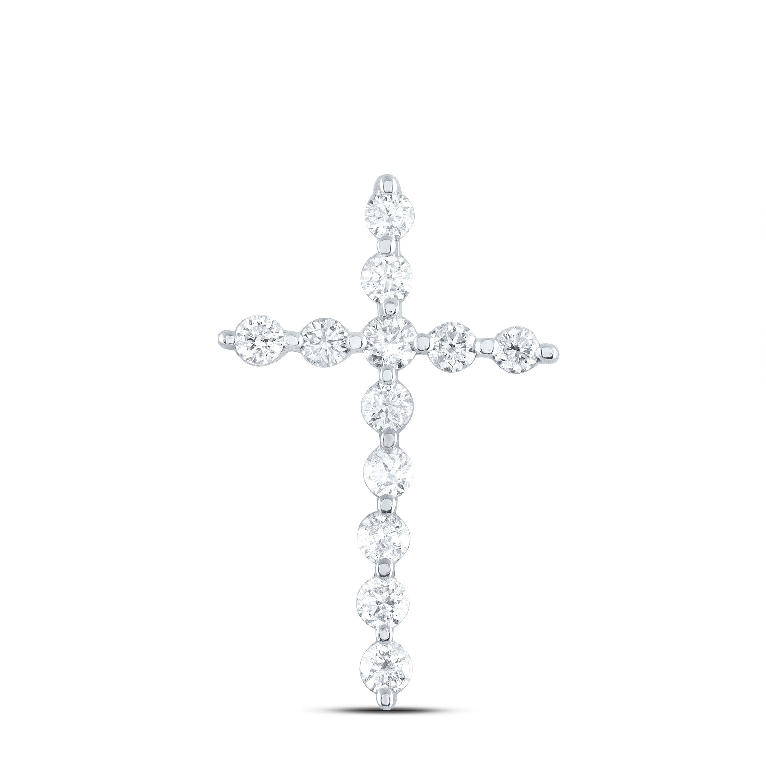 14kt White Gold Womens Round Diamond Cross Pendant 1/2 Cttw